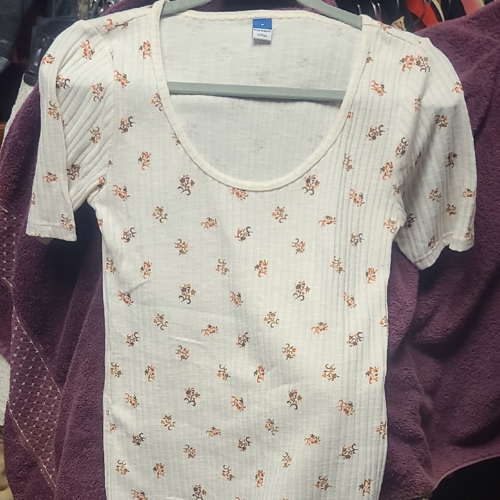 Floral Print White and Orange Women's Top